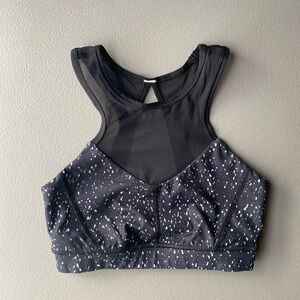 Lululemon  Black and White Speckled Luxtreme High Neck Meshed Up Sports Bra